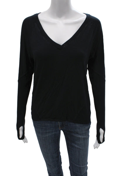 Feel The Piece Womens Black V-Neck Basic Long Sleeve T-Shirt Size XS