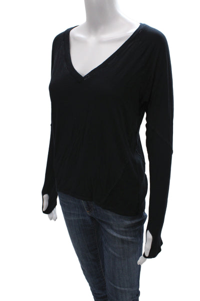 Feel The Piece Womens Black V-Neck Basic Long Sleeve T-Shirt Size XS