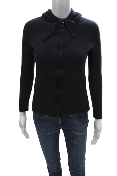 C by Bloomingdales Women Full-Zip Cashmere Hoodie Dark Blue High Neck Size M