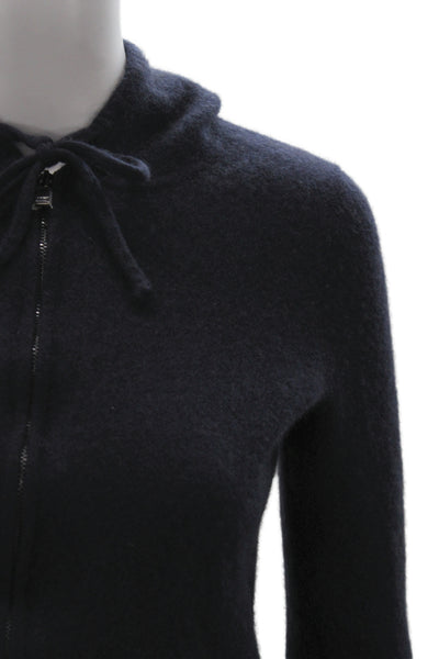 C by Bloomingdales Women Full-Zip Cashmere Hoodie Dark Blue High Neck Size M
