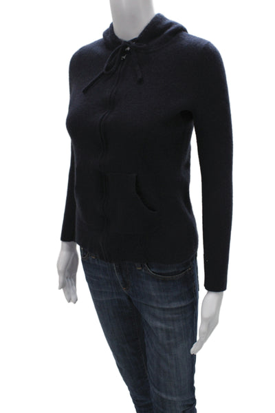 C by Bloomingdales Women Full-Zip Cashmere Hoodie Dark Blue High Neck Size M