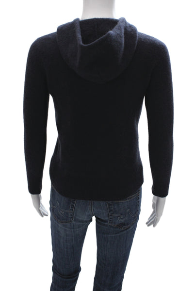 C by Bloomingdales Women Full-Zip Cashmere Hoodie Dark Blue High Neck Size M