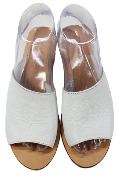 Posse Womens Leather Open Toe Block Wooden Heels Shoes White Size 8