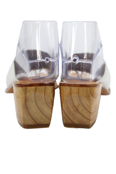 Posse Womens Leather Open Toe Block Wooden Heels Shoes White Size 8