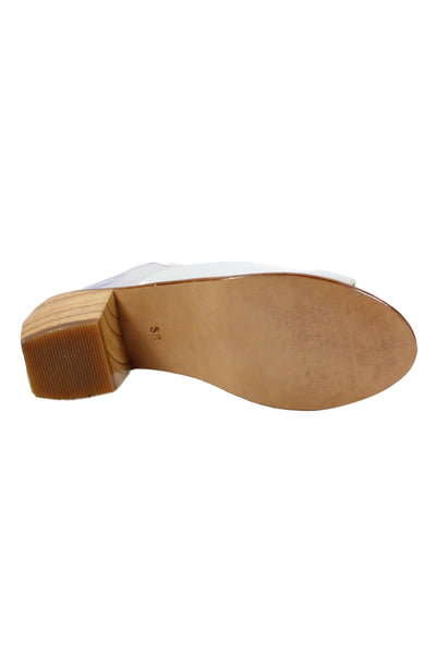 Posse Womens Leather Open Toe Block Wooden Heels Shoes White Size 8