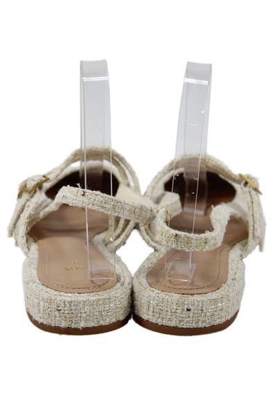 Zara Womens Tweed Sequins Detail Flat Slingbacks Sandals Shoes Cream Size 8