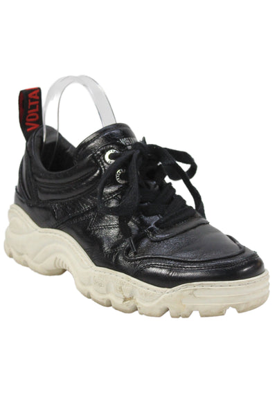 Zadig & Voltaire Womens Shiny Leather Low Top Sneakers Shoes Black Size 9