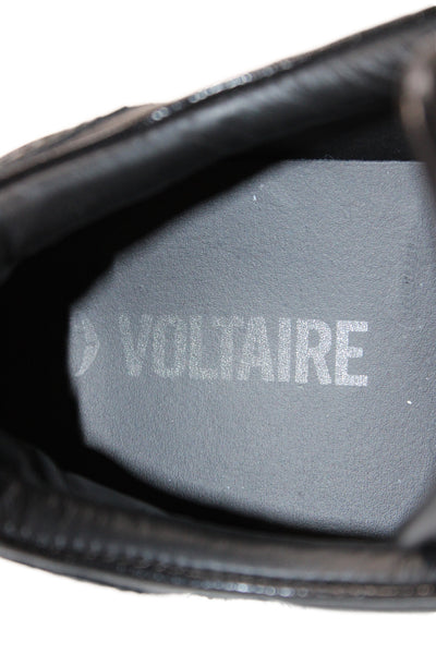 Zadig & Voltaire Womens Shiny Leather Low Top Sneakers Shoes Black Size 9