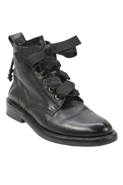 Zadig & Voltaire Womens Leather Embellished Lace Up Ankle Boots Shoes Black Sz 8