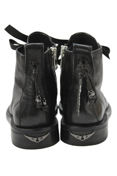 Zadig & Voltaire Womens Leather Embellished Lace Up Ankle Boots Shoes Black Sz 8