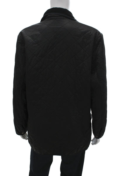 Barbour Mens Quilted Jacket Black Argyle Collared Cotton Button Size M