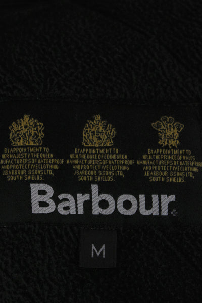 Barbour Mens Quilted Jacket Black Argyle Collared Cotton Button Size M