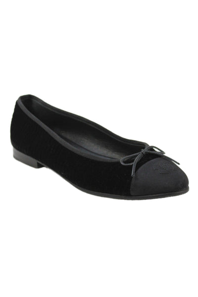 Chanel Womens Velvet String Bow Slide On Ballet Flats Black Size 37 7