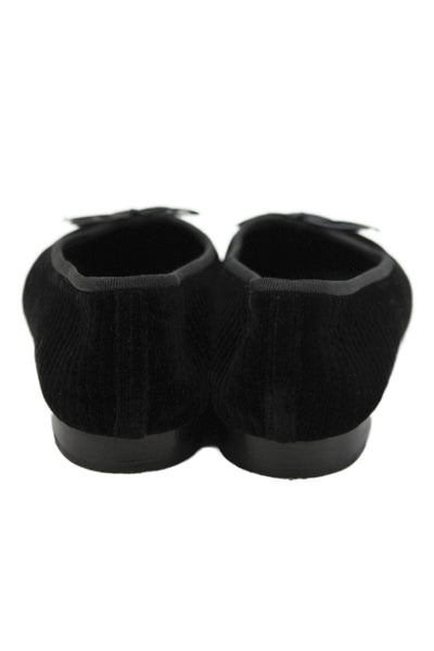 Chanel Womens Velvet String Bow Slide On Ballet Flats Black Size 37 7