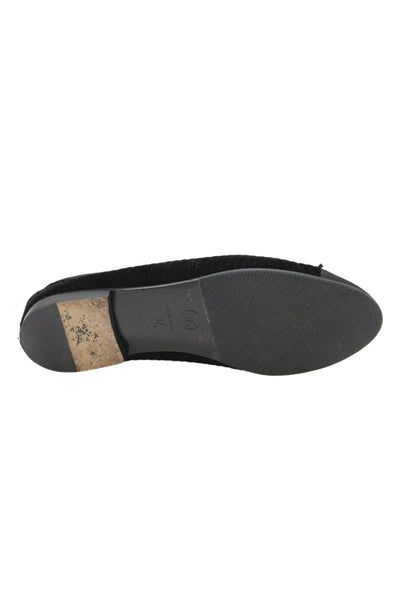 Chanel Womens Velvet String Bow Slide On Ballet Flats Black Size 37 7
