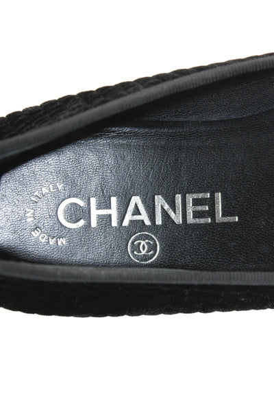 Chanel Womens Velvet String Bow Slide On Ballet Flats Black Size 37 7