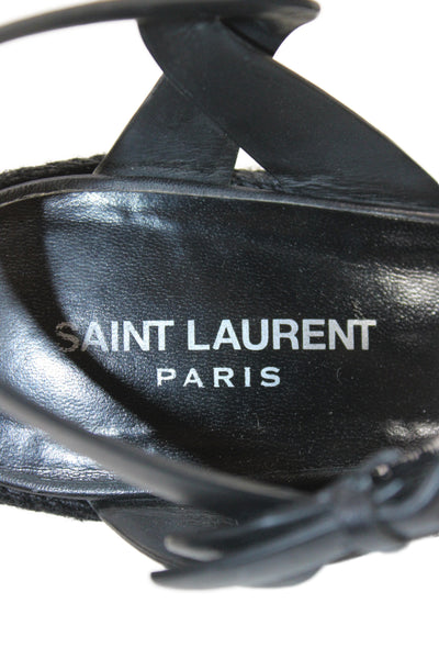 Saint Laurent Womens Leather Platform Espadrille Wedge Sandals Black Size 38 8