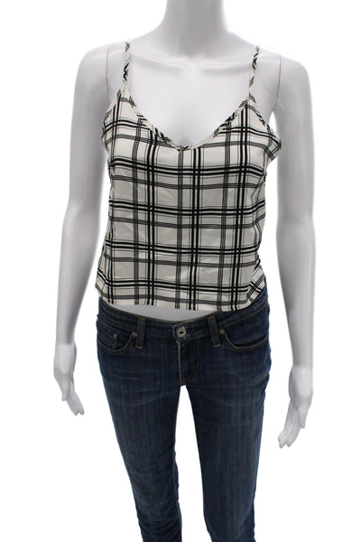 Marissa Webb Womens Silk Plaid V-Neck Cropped Camisole Sleeveless Black Size XS
