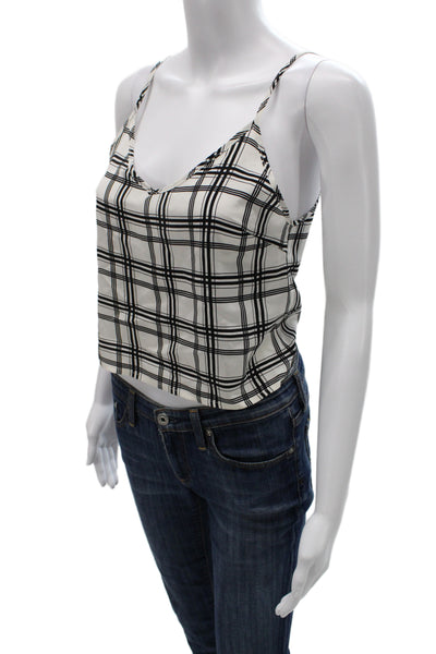 Marissa Webb Womens Silk Plaid V-Neck Cropped Camisole Sleeveless Black Size XS