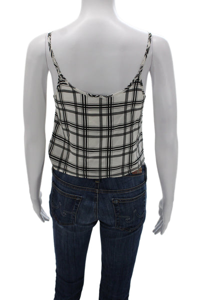 Marissa Webb Womens Silk Plaid V-Neck Cropped Camisole Sleeveless Black Size XS