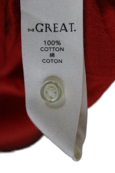 The Great Women Designer Red Linen Collared Button Up Blouse Long Sleeve Size 2