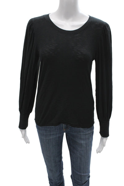 Nation LTD Women Basic Black Pima Cotton Round Neck Long Sleeve T-Shirt Size S