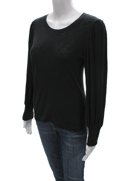 Nation LTD Women Basic Black Pima Cotton Round Neck Long Sleeve T-Shirt Size S