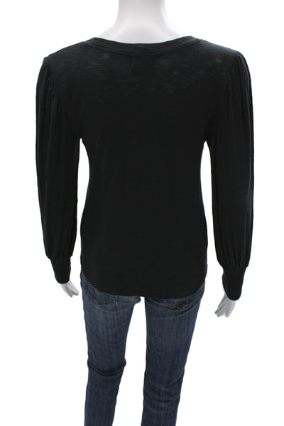 Nation LTD Women Basic Black Pima Cotton Round Neck Long Sleeve T-Shirt Size S