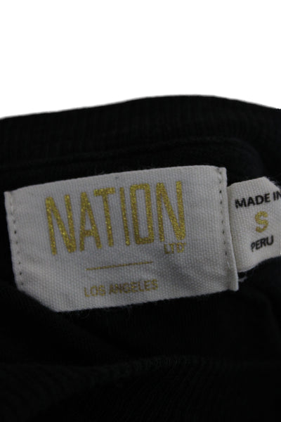 Nation LTD Women Basic Black Pima Cotton Round Neck Long Sleeve T-Shirt Size S