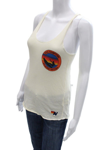 Aviator Nation Women Beige Graphic Beach Basic Camisole Size M