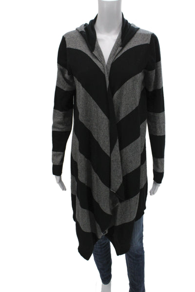 C&C California Unisex Striped Black Cotton Cashmere Cardigan Long Sleeve Size S