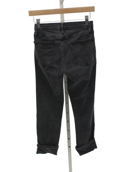 Frame Denim Womens Ankle Cropped Skinny Jeans Dark Gray Mid Rise Button Size 25