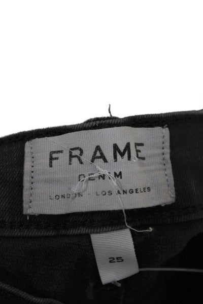 Frame Denim Womens Ankle Cropped Skinny Jeans Dark Gray Mid Rise Button Size 25