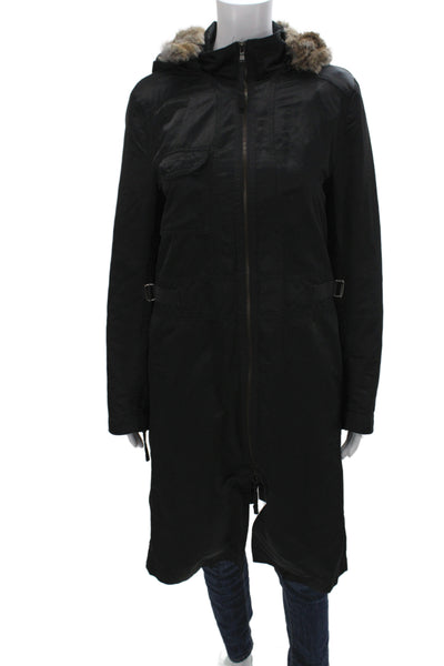 Theory Womens Parka Black High Neck Buckle Solid Army Size L