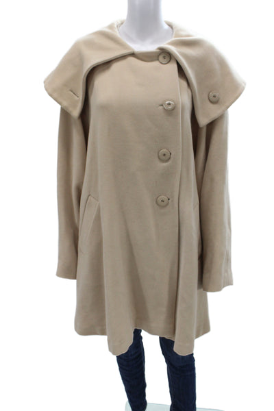 Fendi Womens Beige Wool Cashmere Overcoat Button Classic Size L