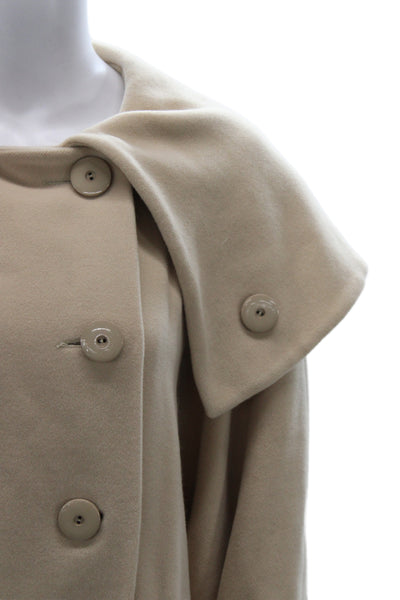 Fendi Womens Beige Wool Cashmere Overcoat Button Classic Size L