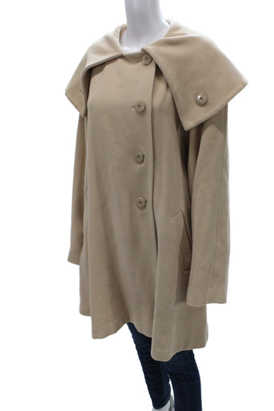 Fendi Womens Beige Wool Cashmere Overcoat Button Classic Size L