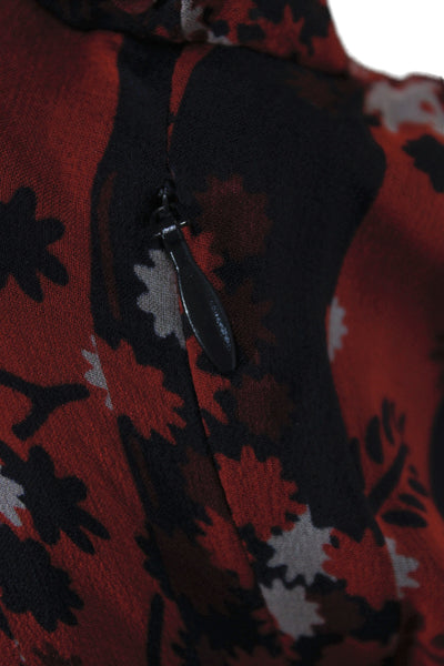 Boden Women Shirt Dress Dark Blue Floral V-Neck Long Sleeve Silk Tie Size 6