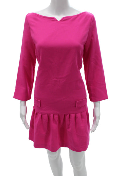 Victoria Beckham Women Pink Shift Dress 3/4 Sleeve Zip Designer Size M