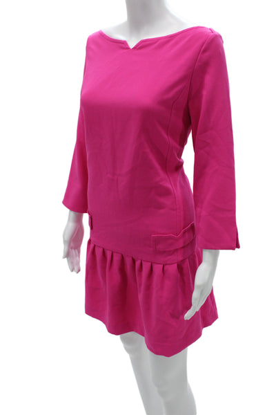 Victoria Beckham Women Pink Shift Dress 3/4 Sleeve Zip Designer Size M