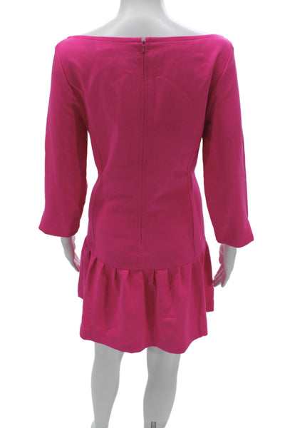 Victoria Beckham Women Pink Shift Dress 3/4 Sleeve Zip Designer Size M