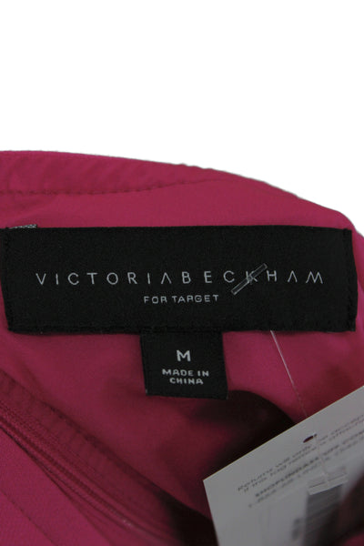 Victoria Beckham Women Pink Shift Dress 3/4 Sleeve Zip Designer Size M
