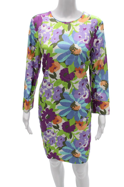 J Crew Collection Womens Sheath Dress Blue Silk Floral Long Sleeve Mini Size 6
