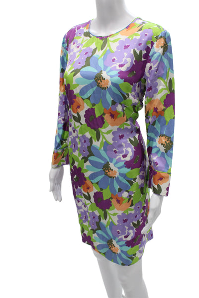 J Crew Collection Womens Sheath Dress Blue Silk Floral Long Sleeve Mini Size 6