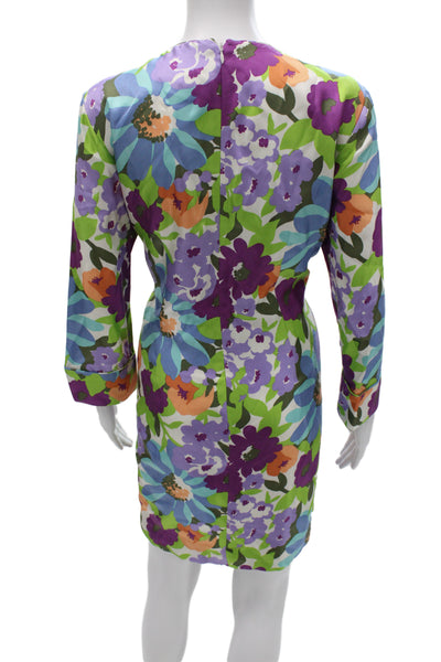 J Crew Collection Womens Sheath Dress Blue Silk Floral Long Sleeve Mini Size 6