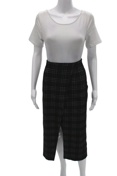 M.M. Lafleur Womens Plaid Midi Wrap Pencil Skirt Black Cotton Polyester Size 6