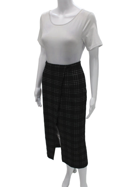 M.M. Lafleur Womens Plaid Midi Wrap Pencil Skirt Black Cotton Polyester Size 6
