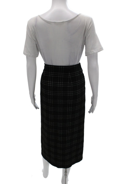 M.M. Lafleur Womens Plaid Midi Wrap Pencil Skirt Black Cotton Polyester Size 6
