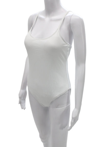 Andie Womens One Piece Swimsuit White Recycled Nylon Spandex Size M