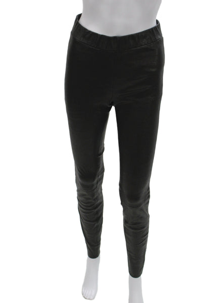 J Crew Women Jeggings Black Leather Spandex Designer Pants Size 2